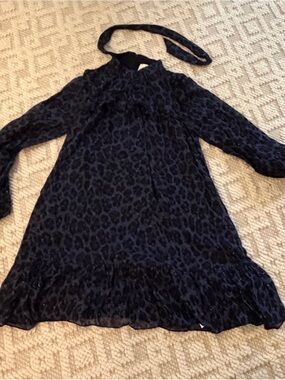 kate spade women Black & purpleLeopard-Print Long-Sleeve dress with Neck Tie